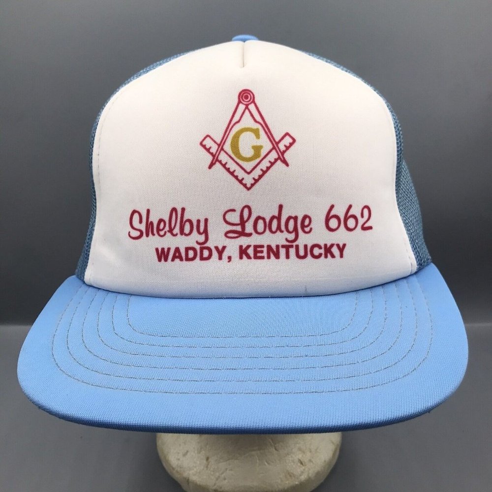 Vintage Freemason Hat Cap Shelby Lodge 662 Waddy KY Adjustable Mesh Back Blue